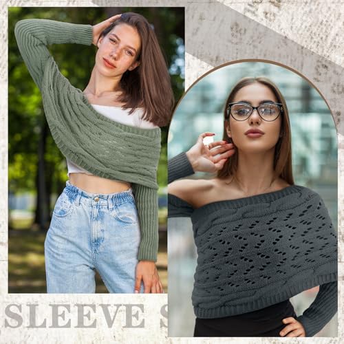 Image of Geyoga 2 Pcs Scarf with Sleeves for Women Knitted Wrap Sweater Scarf with Sleeves Shrugs for Women Wrap Shawl