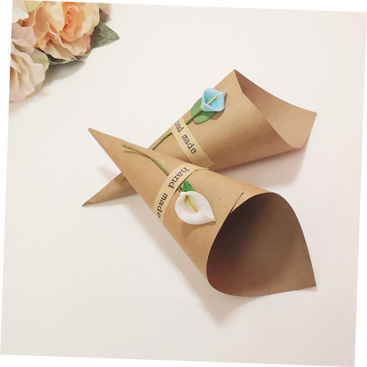 HOODANCOS 50PCS DIY Flower Bouquet Wrapping Tubes Natural present Packaging for Dried Flowers Confetti and More Easy to Assemble with Adhesive for Weddings and Special Occasions