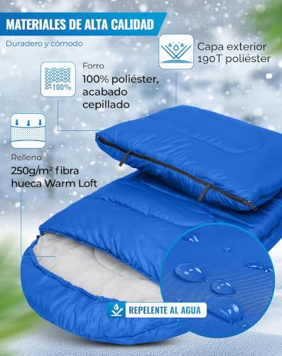 Miniatura 4 de Kingcamp Serie Oasis Saco De Dormir Con Cabecero Para Adultos, Ligero, Para 3 Estaciones Del Año, 220 X 75 Cm, Azul