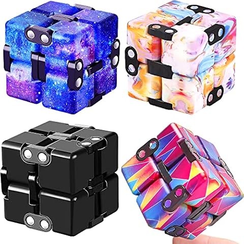 4 Packs Infinity Cube Toy Stress Relieving Game for Kids and Adults,Cute Mini Unique Gadget Anxiety Relief Kill Time Magic Puzzle Flip ADD, ADHD, Killing Cover