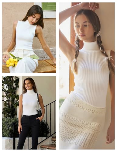 Image of v28 Women Sleeveless High Neck Turtleneck Stretchable Knit Sweater Top
