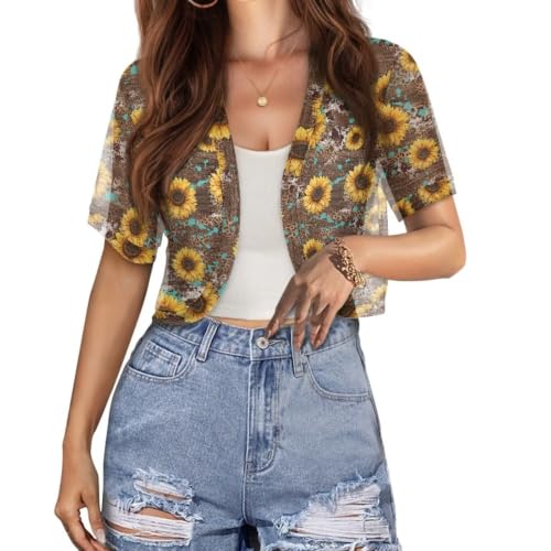 Image of Womens Short Sleeve Cardigans Lightweight Summer Cardigan Trendy Bolero Shrug Cute Floral Cardigan Sheer Bolero