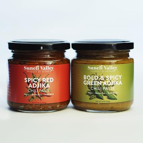 Miniatura 1 de Suneli Valley Combo de Adjika rojo y verde  Auténticas mezclas de especias georgianas  Ingredientes orgánicos  Paquete de 2