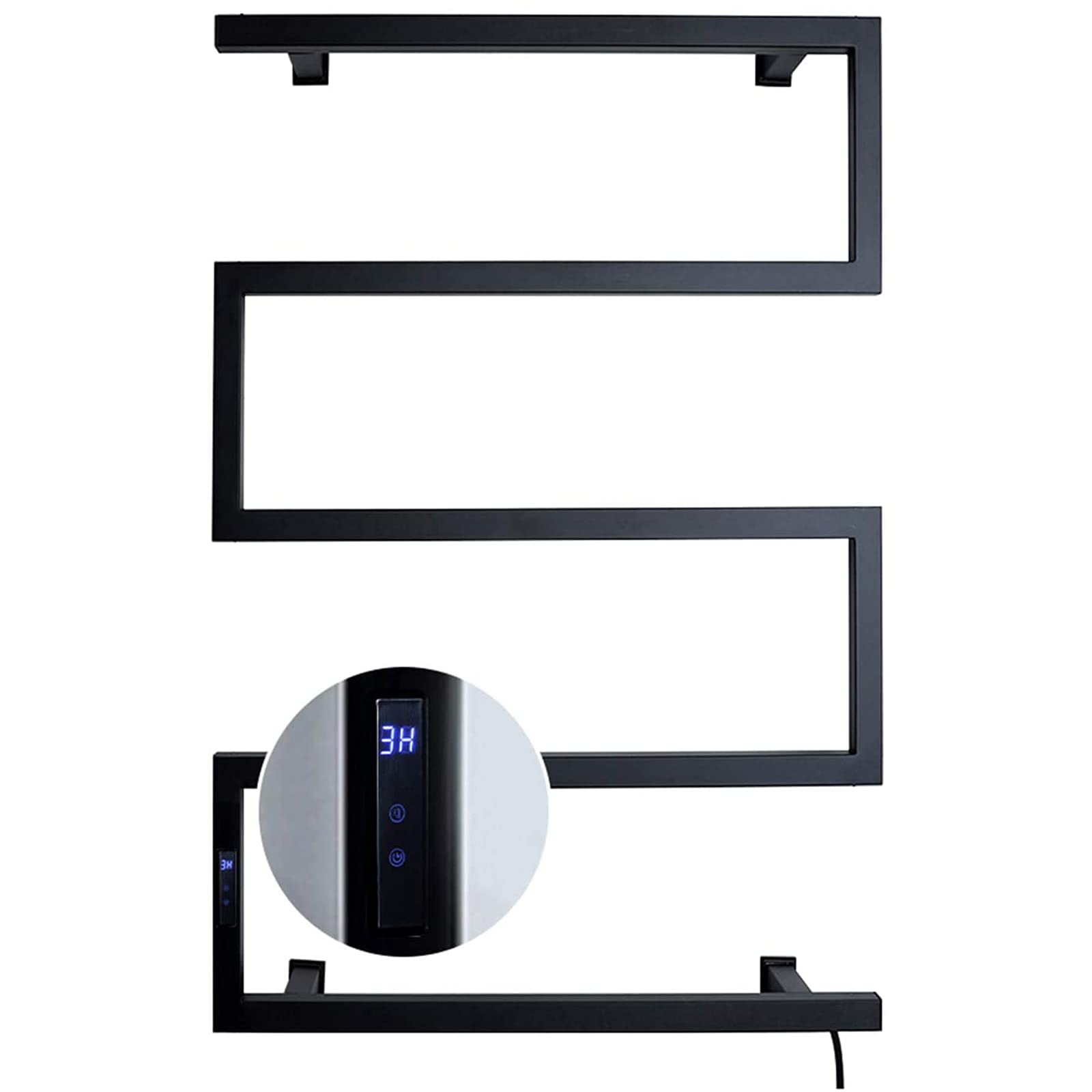 ZQFIDFYR Bathroom Electric Heated Towel Rail Radiator, 304 Stainless Steel Towel Warmer Drying Rack, Wall Mounted Heated Towel Rack with Timer/Temperature Control Function (Black Plug in)