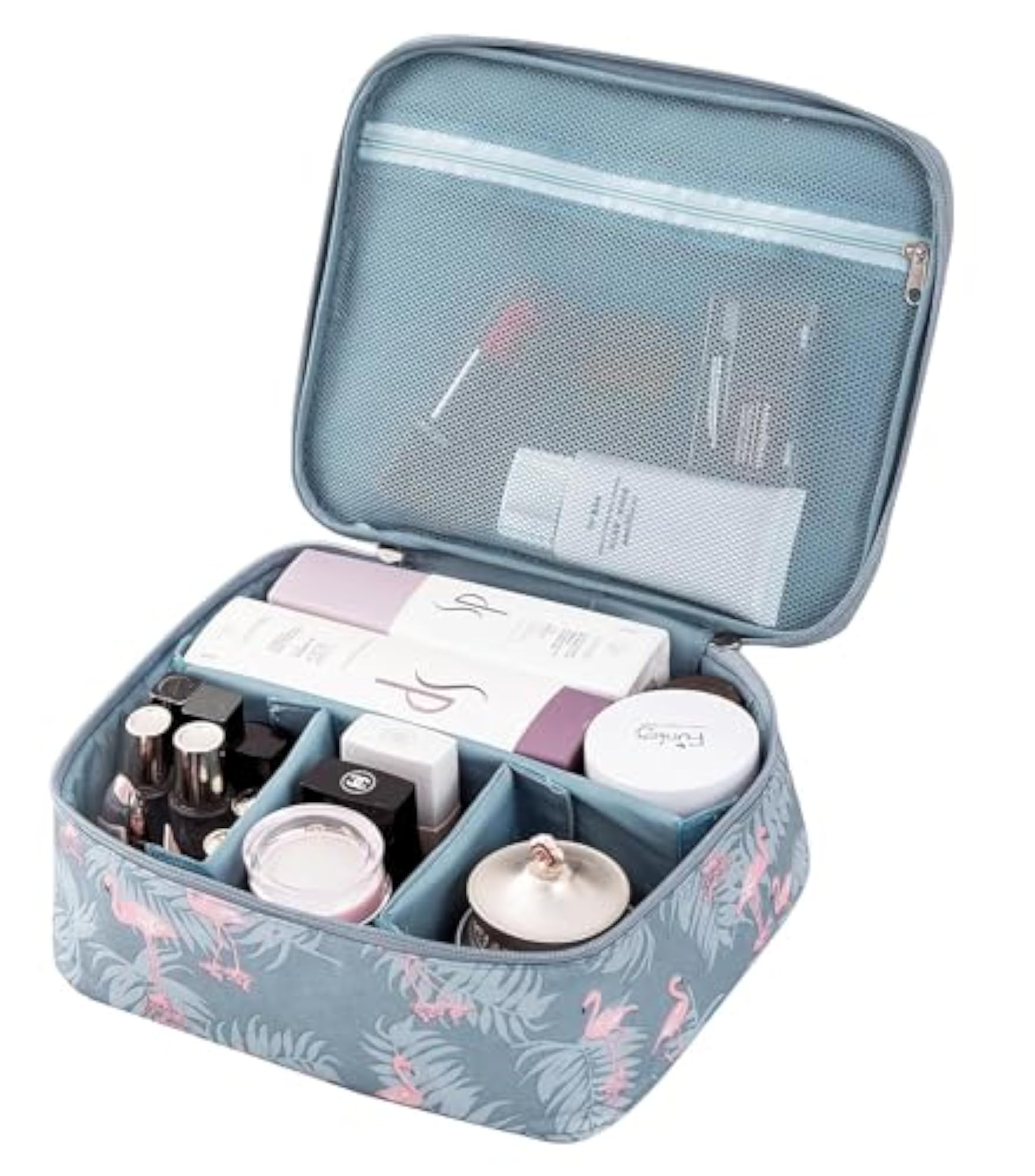 Portable Makeup Train Case, Double Zipper Travel Cosmetic Bag