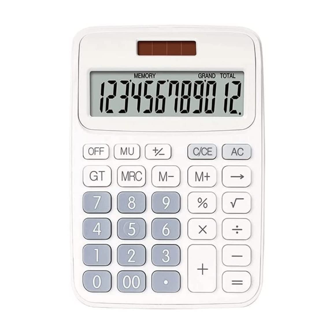 Calculatrice Calculatrice De Base Mignonne Affichage À 12 Chiffres Batterie Solaire Portable Double Alimentation Bureau Office(White)