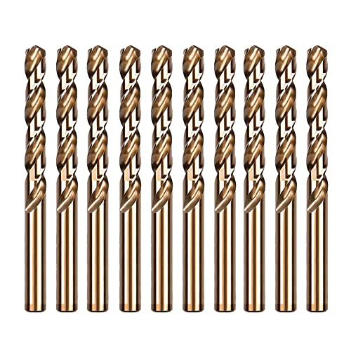 6.5mm Cobalt Drill Bits, M35 HSS Gold Cobalt Metal Jobber Length Twist Drill Bit Set for Hard Metal, Stainless Steel, Cast Iron (1/4 in (10pcs))