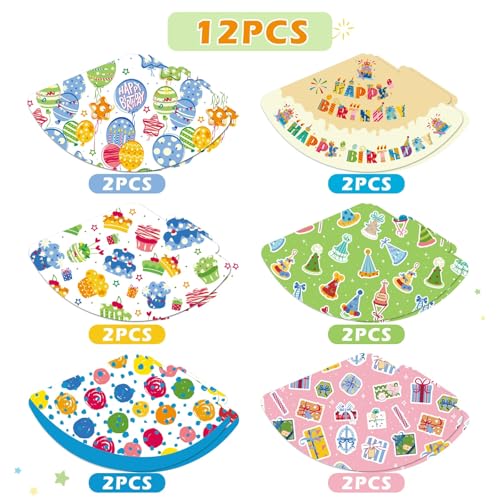 WERNNSAI 12 Pcs Birthday Party Hats - Happy Birthday Decorations Polka Dots Party Hats for Kids Colorful Party Headwear with Elastic String for Baby Shower Celebration Favors - Thumbnail 3