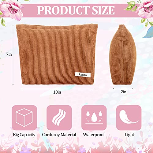 Hillban 12 Pieces Corduroy Makeup Bag Large Cosmetic Bag 10 x 7 Inches Zipper Storage Makeup Pouch Velvet Travel Toiletry Bag Brushes Accessories Organizer Purse for Women Gifts, 12 Colors2