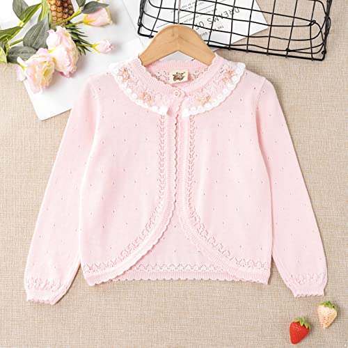 Hularka Kida Girls Lace Bolero Shrugs Long Sleeve Knit Cardigan Tops Wedding Flower Girls Dress Cover Up3