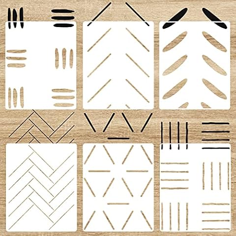 SHYJSHYJ 6 Pack 14'' Modern Herringbone Geometric Brick Hexagon Boho Lines Wall Stencils for Painting Large Pattern on Wall, Reusable Decorative Template for Scandinavian Painting Wall Décor Cover