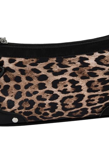 Image of QWINEE Women's Leopard Print Purse Y2k Cheetah Shoulder Bag Bow Studded Clutch Zipper Adjustable Strap Underarm Bag