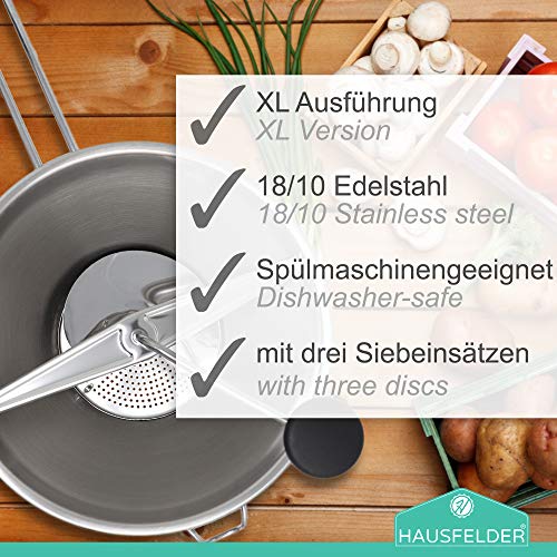 Foto von Hausfelder XL Passiersieb Passiermühle - 18/10 Edelstahl spülmaschinengeeignet, Passiergerät Passiermaschine zum Passieren von Suppen Tomaten Gemüse Kartoffeln (XL-Passiermühle)