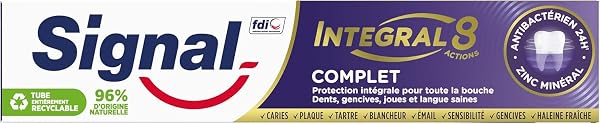 SIGNAL - Dentifrice Integral 8 Complet Effet Prébiotique - Protection Complète 3x plus efficace -96% d’ingrédients d’origine naturelle (lot de 4x75ml) - 2