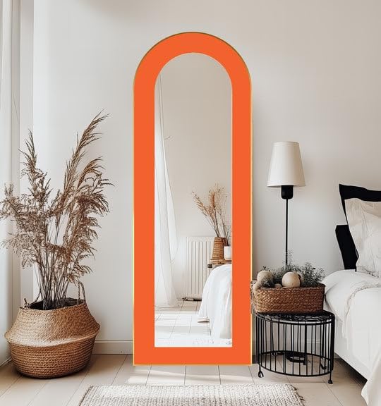 23,5’’W x 67’’ Sun-Baked Geometry – Textured Arch Floor Mirror Full Lenght Mirror - Arch Full Body Stained Floor Mirror with Silver Frame