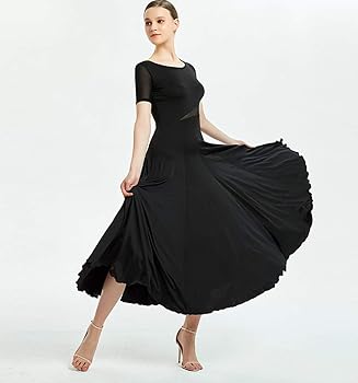Amazon.com: Women's Simple Round Neck Ballroom Dance Dress Modern Dance  Flamenco Waltz Tango Costume Black : Clothing, Shoes & Jewelry