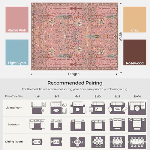 Tapete Vintage Boho Floral Kokia 8x10 Rosado Antideslizante miniatura 2