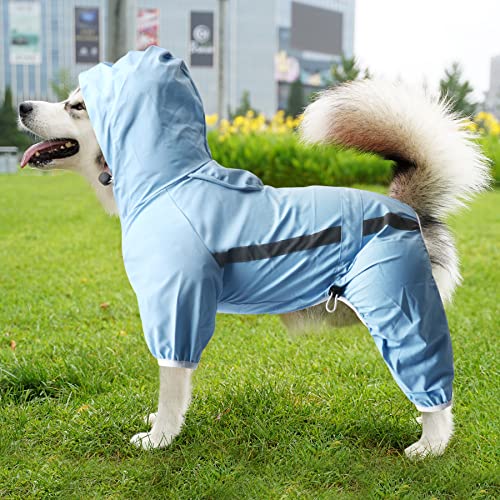 Oslueidy Hund Regenjacke Wasserdicht Hund Regen Poncho Hoodie mit Sicheren Reflektierenden Streifen Einstellbare Regenjacke mit Kabelbaumloch für Kleine Mittelgroße Hundekatzen Cover