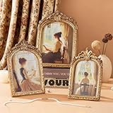 3 PCS Vintage Picture Frames 4x6, 5x7, 6x8 Inch Wall & Tabletop Picture Frames Antique Baroque Ornate Gold Arched Photo Frame Set with Stand and Haning Hook for Home Decor Photography Props Gifts