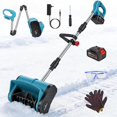 Electric Cordless Snow Shovel, 11 Inch Battery Powered Collapsible Snow Blowers with Adjustable Handle, 26ft Throwing Distance for Patio, Deck, Driveway