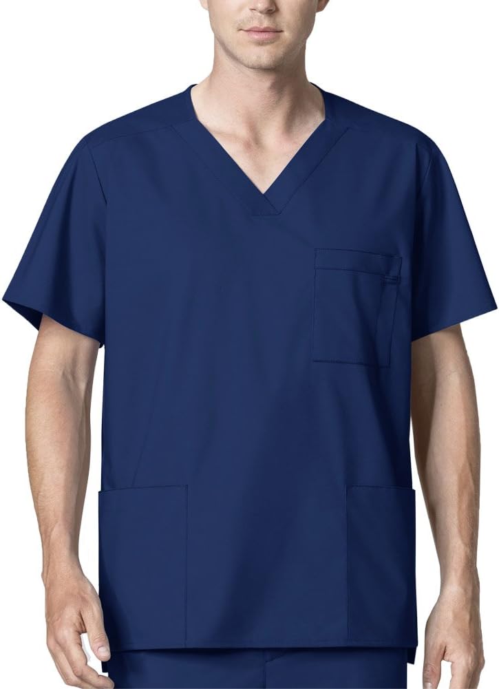 Wink WonderWORK Men's V-Neck Scrub Top, Navy, 2XL