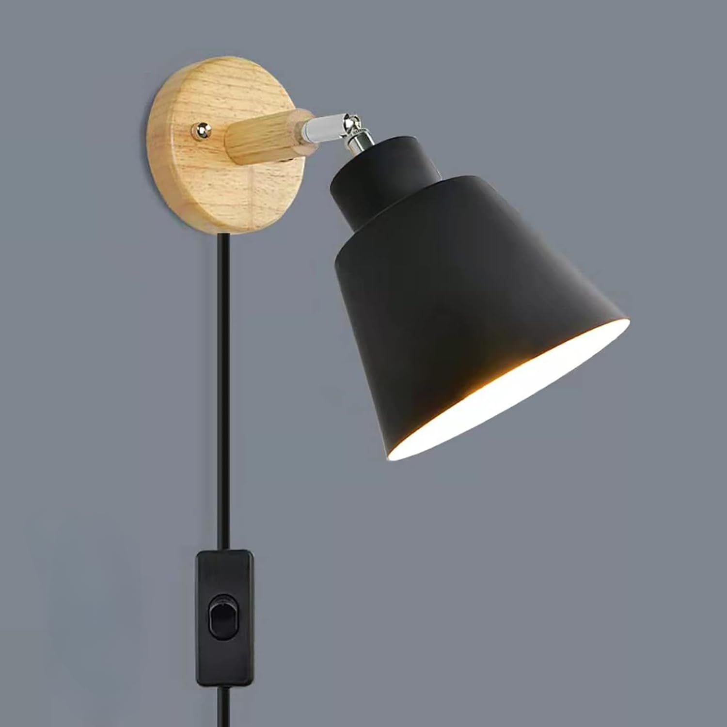 KBUUKYYXouy Small Wall Mounted Reading Lamp Nordic Modern Plug in Wall Light | Adjustable Indoor Sconce Wall Lighting | Wall Lights for Kid Room, Living Room, Bedroom, Bedside, Hallway, Hotel(Black)