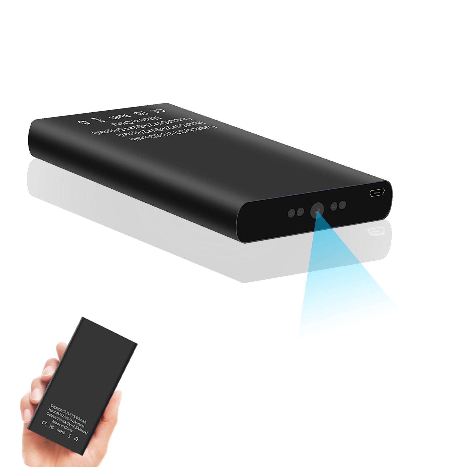 Cámara oculta espía, 1080P 10000mAh, cargador portátil, cámara oculta, sin wifi | Cámara secreta de seguridad de grabación continua de 20 horas con sensor de gravedad/detección de movimiento/visión nocturna