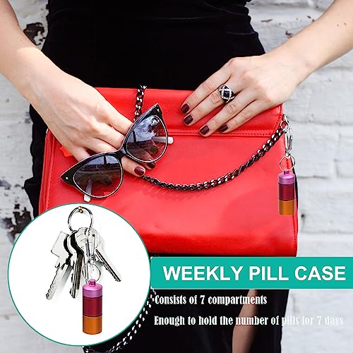 Small Portable Pill Case Keychain For Travel, Anglekai 2 Pack Rainbow Pill Organizer Aluminium Alloy Small Pill Box Waterproof Pill Container Medicine Bottle Organizer Weekly (Rainbow) #TOP3