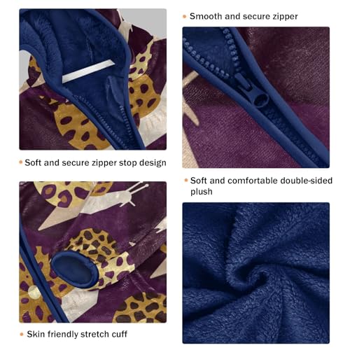 Snail Pattern with Leopard Toddler Fleece Jacket Girl Boys Hooded Fleece Jacket Coat Warm Outwear Zip-up 3-10T3