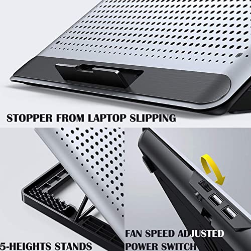 Aluminum Laptop Cooling Pad, Gaming 6Fans 16Inch Laptop Cooler Stand Fan, Adjustable Foldable Long Stand, Fans Switch With Dimmable-Speed, For Macbook Air Pro Dell Xps Hp Alienware Notebook #TOP5
