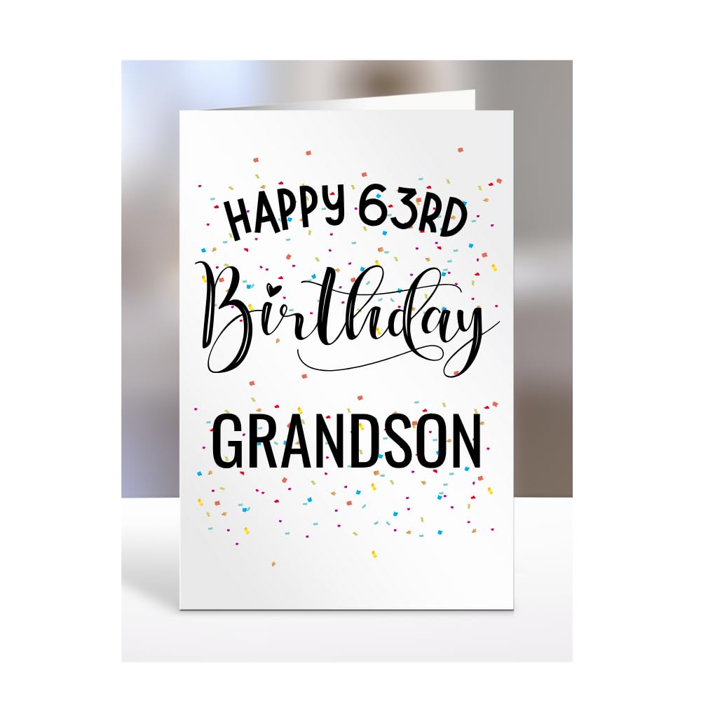 HAPPY 63RD Birthday card to Grandson, card, gifts for boy, him, male, presents for men, from grandama grandad, nan, nana, A5-154_64