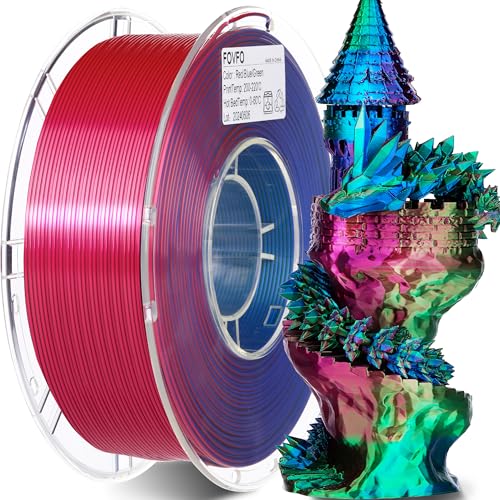 FOVFO PLA Filament 1.75mm Tri-Colors, 3D Printer Filament Silk PLA Filament, Rainbow...