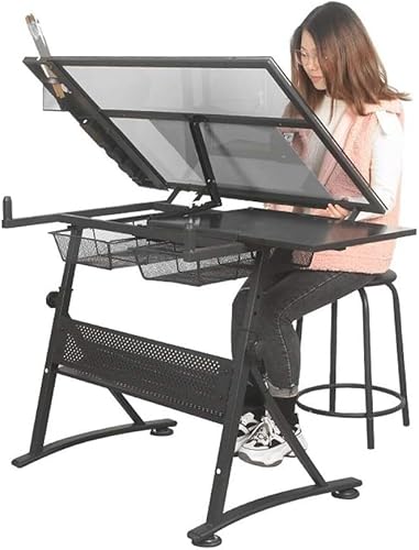 傾斜式製図台、調節可能なアートデスク、収納付きクラフトテーブル、ガラスパネル製図台、子供用大人用製図台