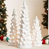 Best Choice Products Set of 3 Ceramic Christmas Trees, Pre-Lit Hand-Painted Tabletop Holiday Decoration w/Warm White Bulbs, LED Lights – White