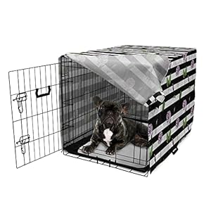   Ambesonne-Rose-Dog-Crate-Cover-Pink-Rose-Flowers-on-Contemporary-Design-Black-and-White-Striped-Background-Print-Easy-to-Use-Pet-Kennel-Cover-for-Cats-Medium-Dogs-24-Inch-Dark-Grey-Baby-Pink