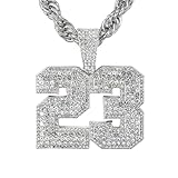 Techno Pave Men's Iced-Out Basketball Pendant with Rope Chain – Sports-Inspired Hip-Hop Necklace - Silver Finish - Number 23 Pendant & 5mm Rope Chain