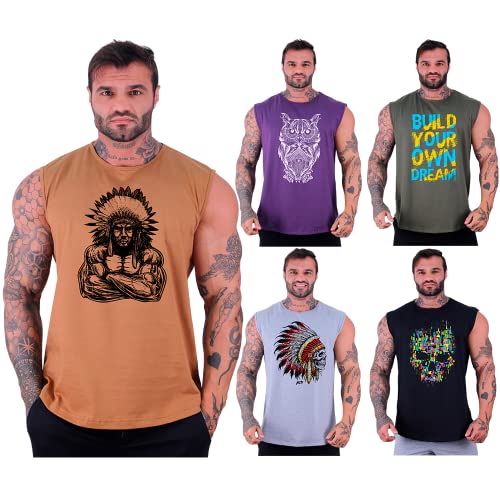 Kit 5 Regatas Machão Longline Masculina MXD Conceito Sem Manga Treino Academia Musculação Estampada