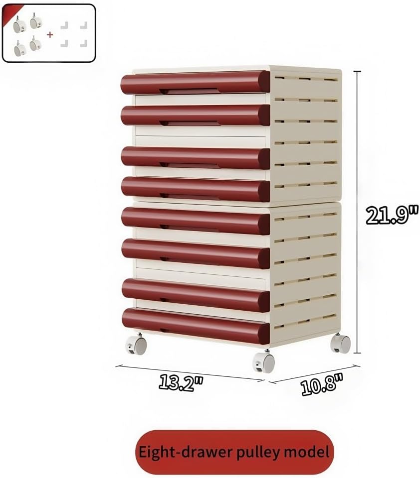 Mobile File Cabinet with Wheels, 8-Tier Versatile Under Desk Storage, White Filing Storage Solution for Home Office Organization and Easy Access