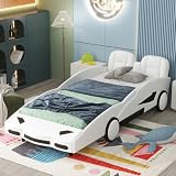 Dolamaní Lit de voiture pour enfant 90 x 200 cm, lit de voiture avec lit plat en MDF, lit enfant avec protection anti chute pour petits coureurs, garçons et filles, PU (90 x 200 cm   A, blanc)