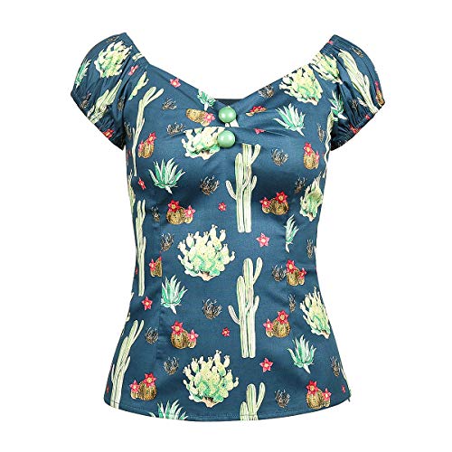 Image of YARN & INK Women's Rockabilly Tops 1950s Pinup Shirt Casual Off Shoulder Vintage Blouse
