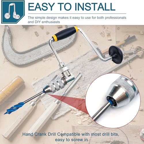 LikeLion Professional Carpenters Bit Brace Hand Crank Drill with 12-Inch Swing Arm,with 4 claws, Steel and Plastic Construction thumbnail 5