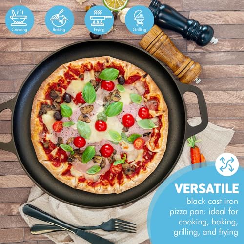 Thorness Black Cast Iron 14” Pizza Pan | Skillet for Cooking | Baking and Grilling | Long Lasting and Durable | Even Heating - Image 4
