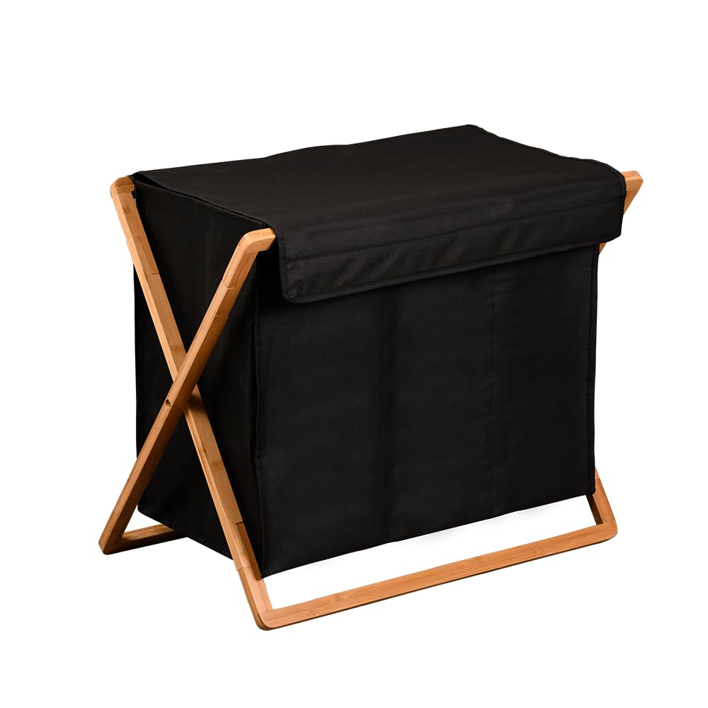 Kesper Laundry Hamper, Material: Polyester, Bamboo, Dimensions: 69 x 41 cm, Height: 56.5 cm, Colour: Black, Brown | 19437