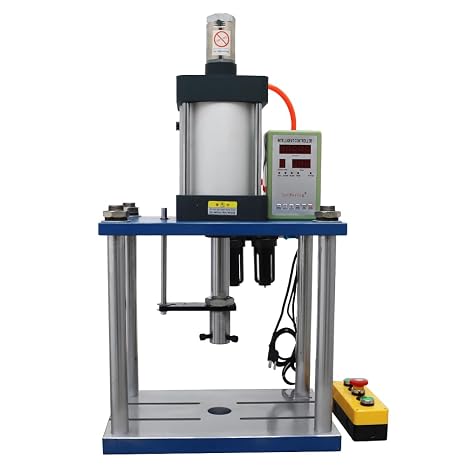 100V Pneumatic Punch Machine 2866 lbs/1300 Kg Pressure Desktop Punching Press Machine Four Pillars and Two Plates with Display Controller