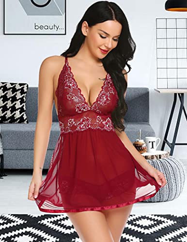 Avidlove Plus Size Babydoll Lingerie For Women Naughty Negligee Sexy Halter Chemise Exotic Underwear Dark Red Xxxl #TOP1