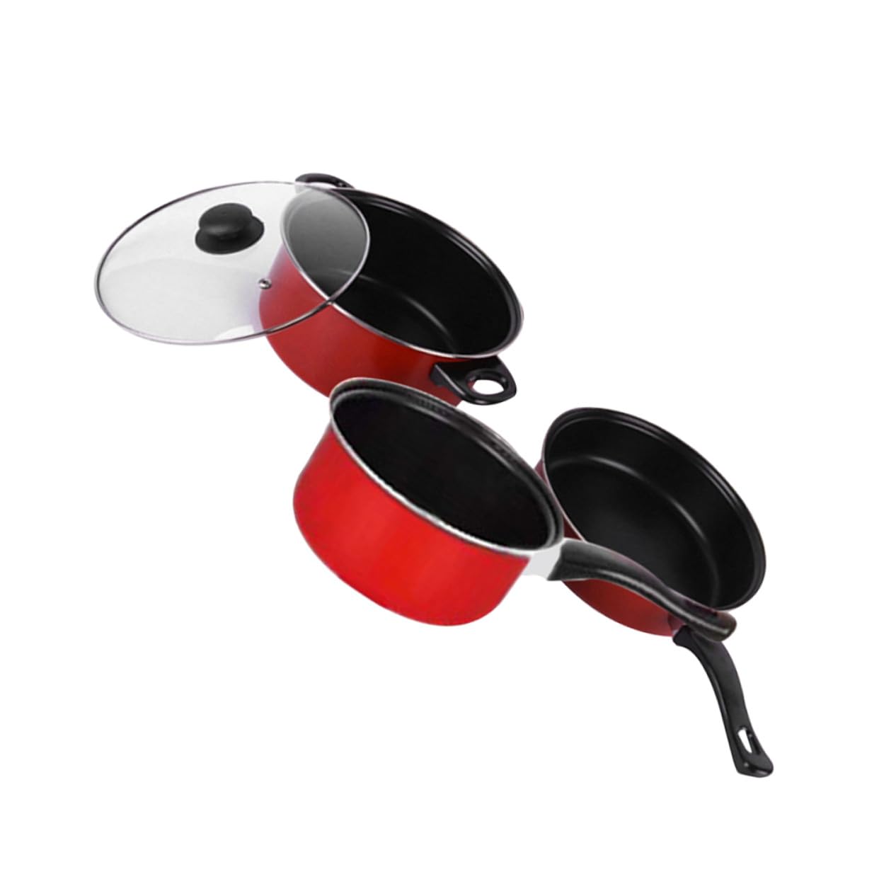 Sartén de 3 Piezas Olla para Sopa y Cacerola para Leche, Multifuncional Juego de Utensilios de Cocina Antiadherentes en Rojo y Ahorrador de Espacio para Uso Diario Hogar