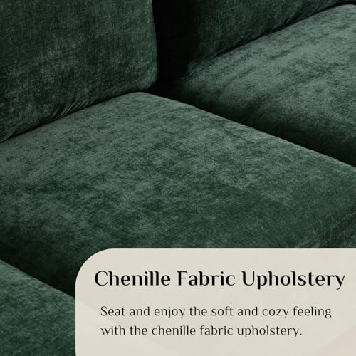 Image of Karl home Compact U-Shape Sectional Sofa Couch 111 inch 4-Seat Green | Modern, Chenille Fabric Upholstered, Double Chaise, Wood Grain Legs for Living Room, Home Office, Apartment, Studio