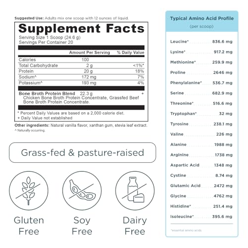 ancient nutrition grass fed cage free bone broth protein powder 20g protein hydrolyzed collagen peptides keto amp paleo friendly supports joint gut health vanilla 20 servings