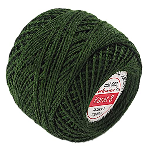 Cotton Crochet Embroidery Yarn 71yd/65m Quality Ball 0.35oz/10g Thread Floss Size 8 (Army Green 583)