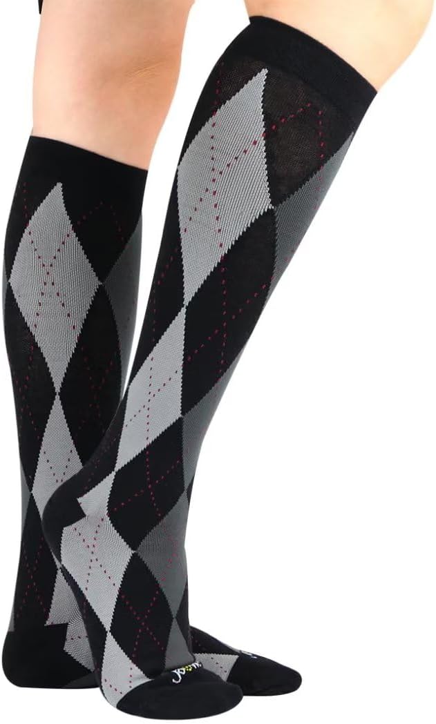 ja vie Argyle Comfy Cotton Sport Socks Knee High for Men & Women Compression for Running, Recovery, Pregnancy, Flight, Travel